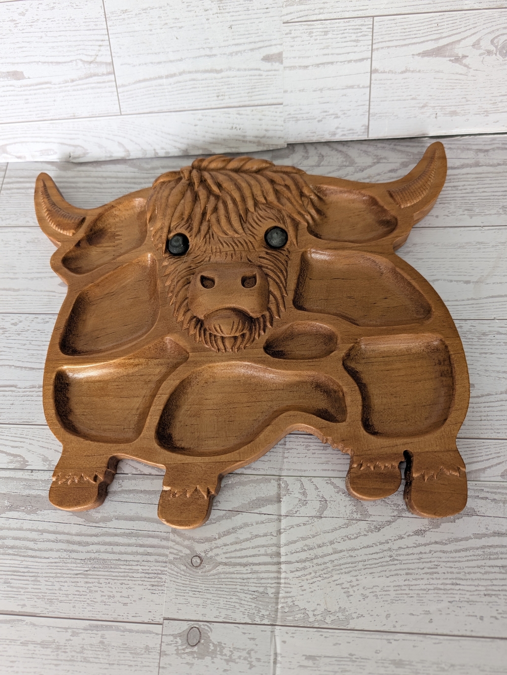 Wooden Highland Cow Multi-Section Wall Tray - Brown